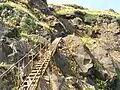 The two ladders that have to be crossed to reach the main fort area