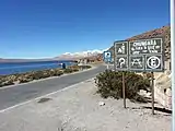 Road and roadsign on Chungará Lake