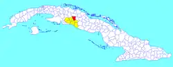 Lajas municipality (red) within  Cienfuegos Province (yellow) and Cuba