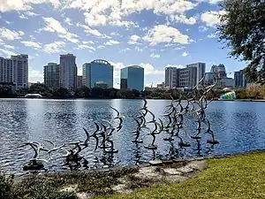 Downtown Orlando skyline as seen from Lake Eola facing west