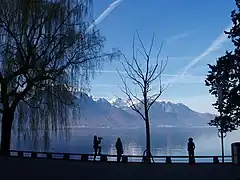 Southwest view over the Lake Geneva from Montreux.