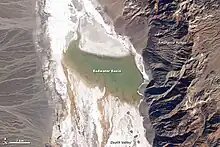 Image 14Ephemeral 'Lake Badwater', a lake only noted after heavy winter and spring rainfall, Badwater Basin, Death Valley National Park, 9 February 2005. Landsat 5 satellite photo (from Lake)