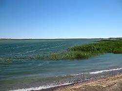 View of the shores of Lake Balkhash, the main waterbody of the basin