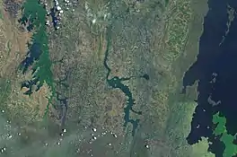 Satellite image of rift lake with Lake Victoria to the right.