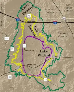 Contours of the former shoreline elevations in the Estancia Valley