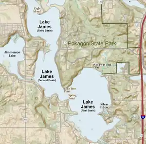 Map of lake with 3 basins