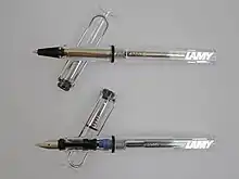 Lamy Vista rollerball pen (top) and Lamy Vista fountain pen.