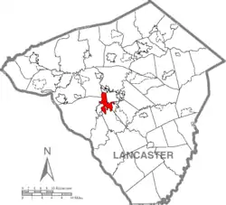 Map of Lancaster County highlighting Lancaster Township