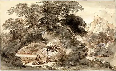 Landscape with the Penitent Magdalene.  c. 1728. Drawing. British Museum.