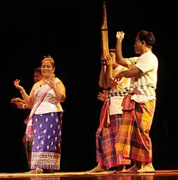 Image 36Mor lam performance-the men are playing the khene and wearing pha sarong (from Culture of Laos)