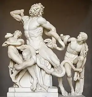 Laocoon and his sons struggling against the serpents.