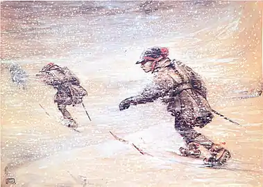 Lapplanders in snowstorm, 1904–1905, watercolor