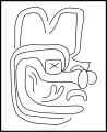 Figure from right leg, generally identified as the Olmec Dragon. The X-like symbol here covering the eye is also seen on the were-jaguar baby's chest.  It is a common Olmec motif.