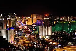 A nighttime view of the Las Vegas strip