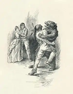 Image 10The Last of the MohicansIllustration: Frank T. Merrill; restoration: Chris WoodrichAn illustration from 1896 edition of James Fenimore Cooper's The Last of the Mohicans. Set during the French and Indian War,  the novel details the transport of two young women to Fort William Henry. Among the caravan guarding the women are the frontiersman Natty Bumppo, the Major Duncan Heyward, and the Indians Chingachgook and Uncas. In this scene, Bumppo (disguised as a bear) fights against the novel's villain, Magua, as two of his compatriots look on.More selected pictures