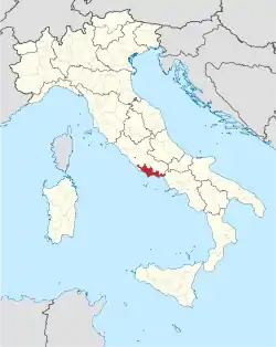 Map highlighting the location of the province of Latina in Italy