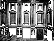 The vestibule of the Laurentian Library has Mannerist features which challenge the Classical order of Brunelleschi's adjacent church.