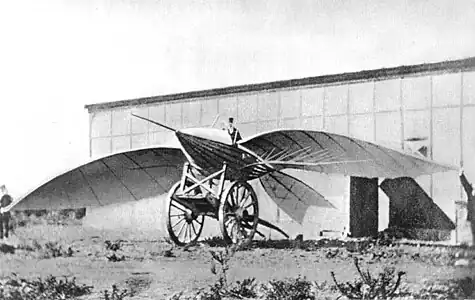 Le Bris and his flying machine, Albatros II (could be misattributed, some sources say the photographer was Pépin fils)