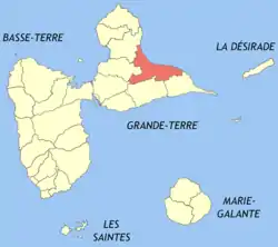 Location of the commune (in red) within Guadeloupe