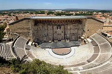 Restoration of the ancient Roman theater of Orange (1892).  The work was continued by his son, Jules Formigé.