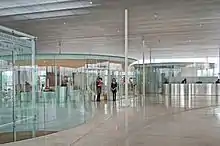 The reception hall with circular glass rooms