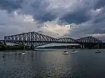 A cantilever truss bridge, Quebec Bridge over the Saint Lawrence River in Quebec, Canada.