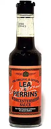 Bottle of Lea & Perrins Worcestershire sauce