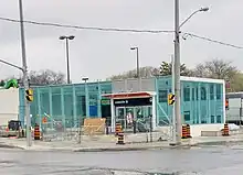 Photo of Leaside station's secondary entrance under construction