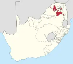 Location of Lebowa (red) within South Africa (yellow).