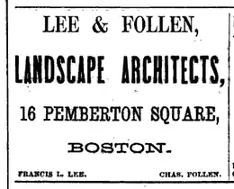 Advertisement for Lee & Follen, landscape architects, 1868