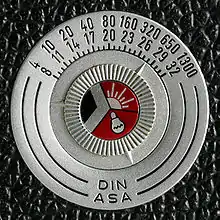 The Leica M3 ASA dial, purely decorative reminder of the Film speed showing DIN and ASA comparison dial.