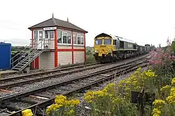 Image 24Bardon Hill box in England (seen here in 2009) is a Midland Railway box dating from 1899, although the original mechanical lever frame has been replaced by electrical switches. (from Rail transport)