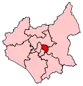 A small constituency, located in the centre of the county, to the east of two other small constituencies.