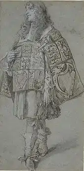 A pursuivant wearing his tabard "athwart". A drawing by Peter Lely from the 1660s.