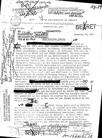 Document with portions of text blacked out, dated 1972.