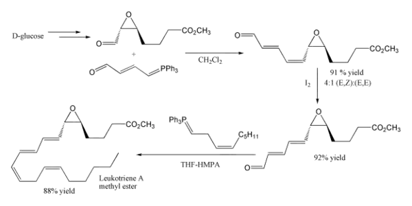 An example of the use of the Wittig reaction in synthesis, making leukotriene A methyl ester