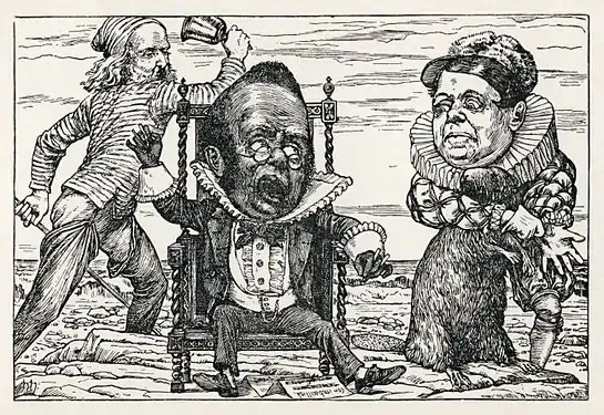 The Bellman, Banker, and Butcher holding the Beaver