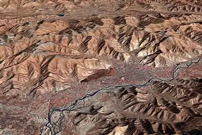 View from the air of the river running to the south of the city of Lhasa (2009)