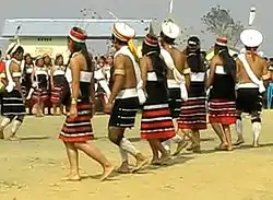 Liangmai youths performing folk dance during Road Show in Peren, Nagaland