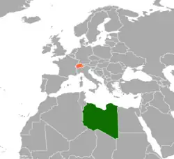 Map indicating locations of Libya and Switzerland