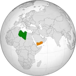 Map indicating locations of Libya and Yemen