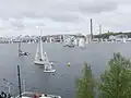 Round Lidingö Race 2009. View from the starting area with Stockholm city in the background.