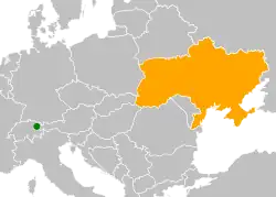 Map indicating locations of Liechtenstein and Ukraine