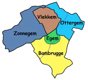 Ligging van Egem in Bambrugge en rondomliggende deelgemeenten