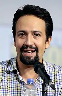 Lin-Manuel Miranda speaking at the 2019 San Diego Comic Con International, for "His Dark Materials", at the San Diego Convention Center in San Diego, California