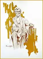 A sketch of Abraham Lincoln using gold foil on laminated paper