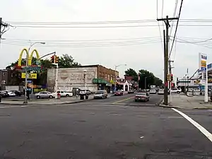 Looking east across Springfield Boulevard along Linden Boulevard in Cambria Heights