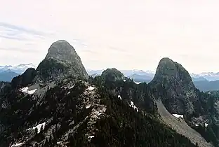 The Lions from nearby Unnecessary Mountain, showing the difference in height between the two peaks