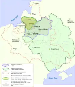 Map showing territorial changes of Lithuania from the 13th century to the present day