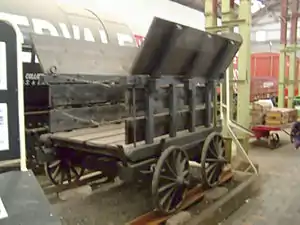 Image 27A replica of a "Little Eaton Tramway" wagon; the tracks are plateways. (from Rail transport)